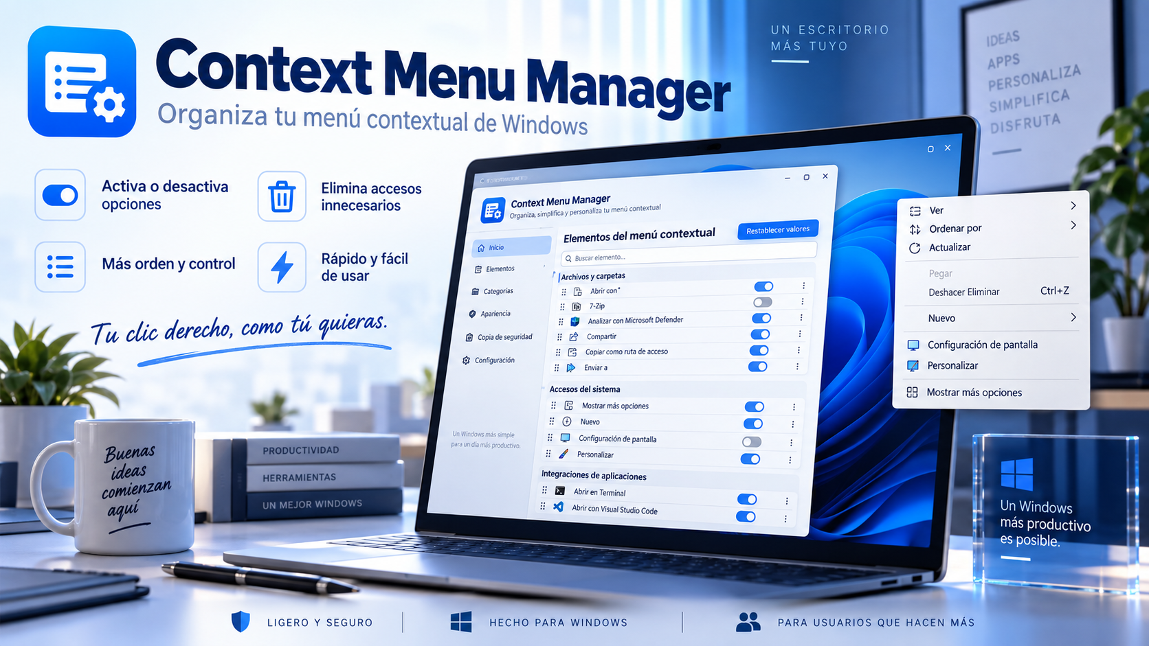 Context Menu Manager organizando el menú contextual de Windows