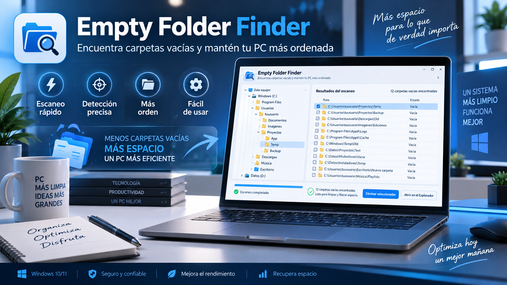 Empty Folder Finder detectando carpetas vacías en Windows