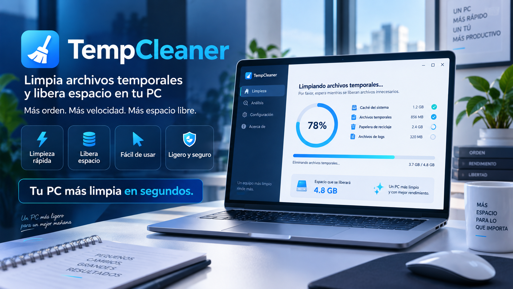 TempCleaner limpiando archivos temporales y liberando espacio en Windows